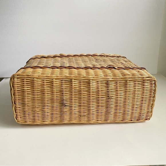 Vintage 60s Wicker Tote Bag Picnic‎ Basket Retro Purse - Picture 8 of 11